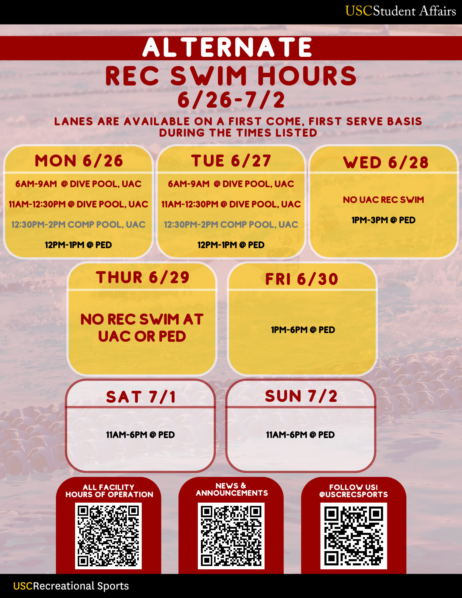 Alternate Rec Swim Hours 6 26 7 2 Recreational Sports